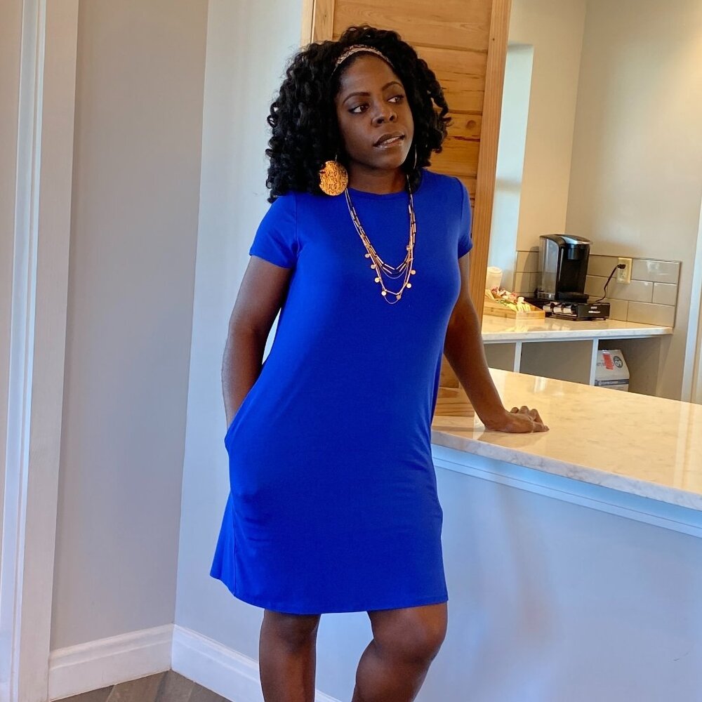 Classic Summer Jersey Dress w/ Pockets - Royal Blue